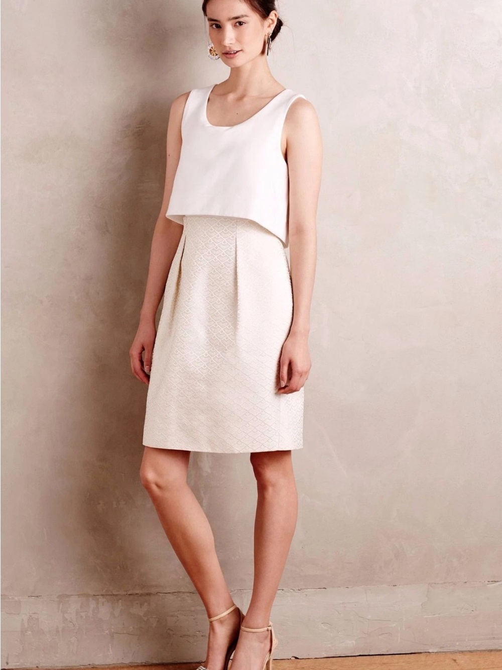 Anthropologie Mauve Cream Chanterie Ponte Shealth Textured Dress